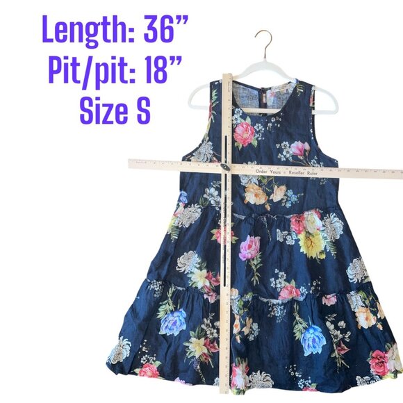 Le Ragazze Women's Boho Flowy Tiered Navy Linen Floral Dress Italy S - Picture 5 of 8